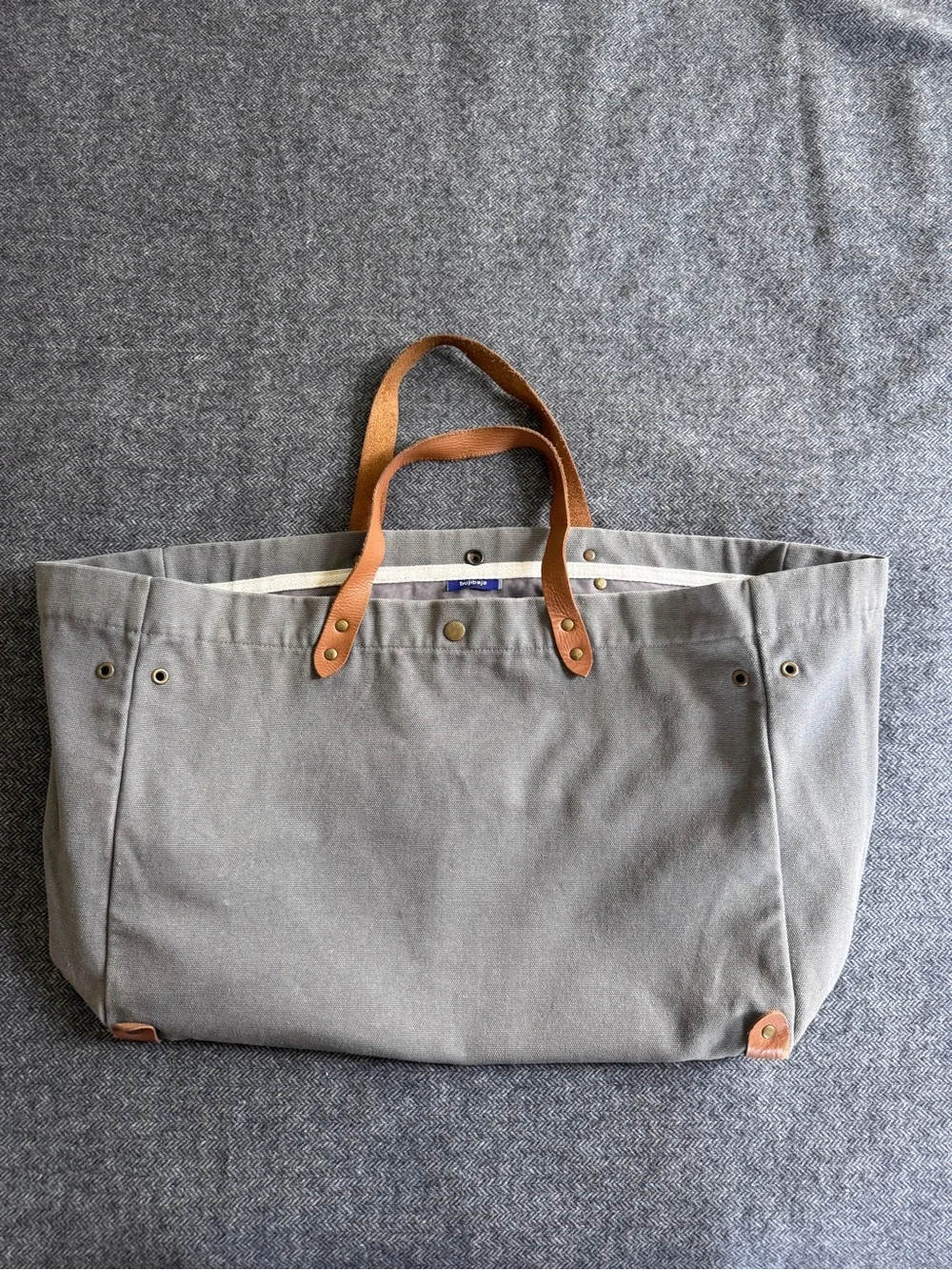 Buajibaja Canvas Tote Bag with Leather Handles - Gray